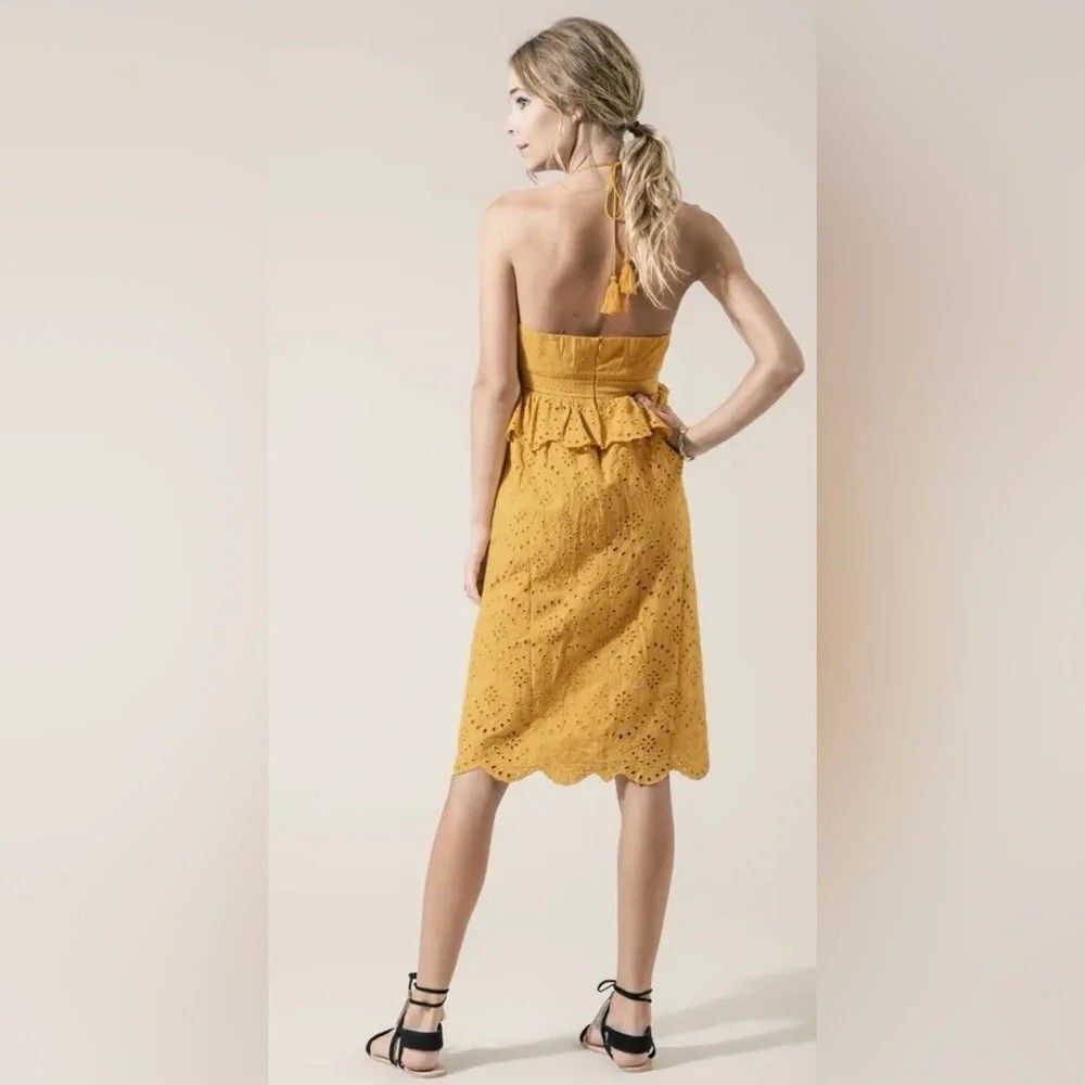 Moon River Mustard Yellow Eyelet Midi Dress - Picture 2 of 7